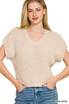Zenana Textured Knit V-Neck Cropped Sweater