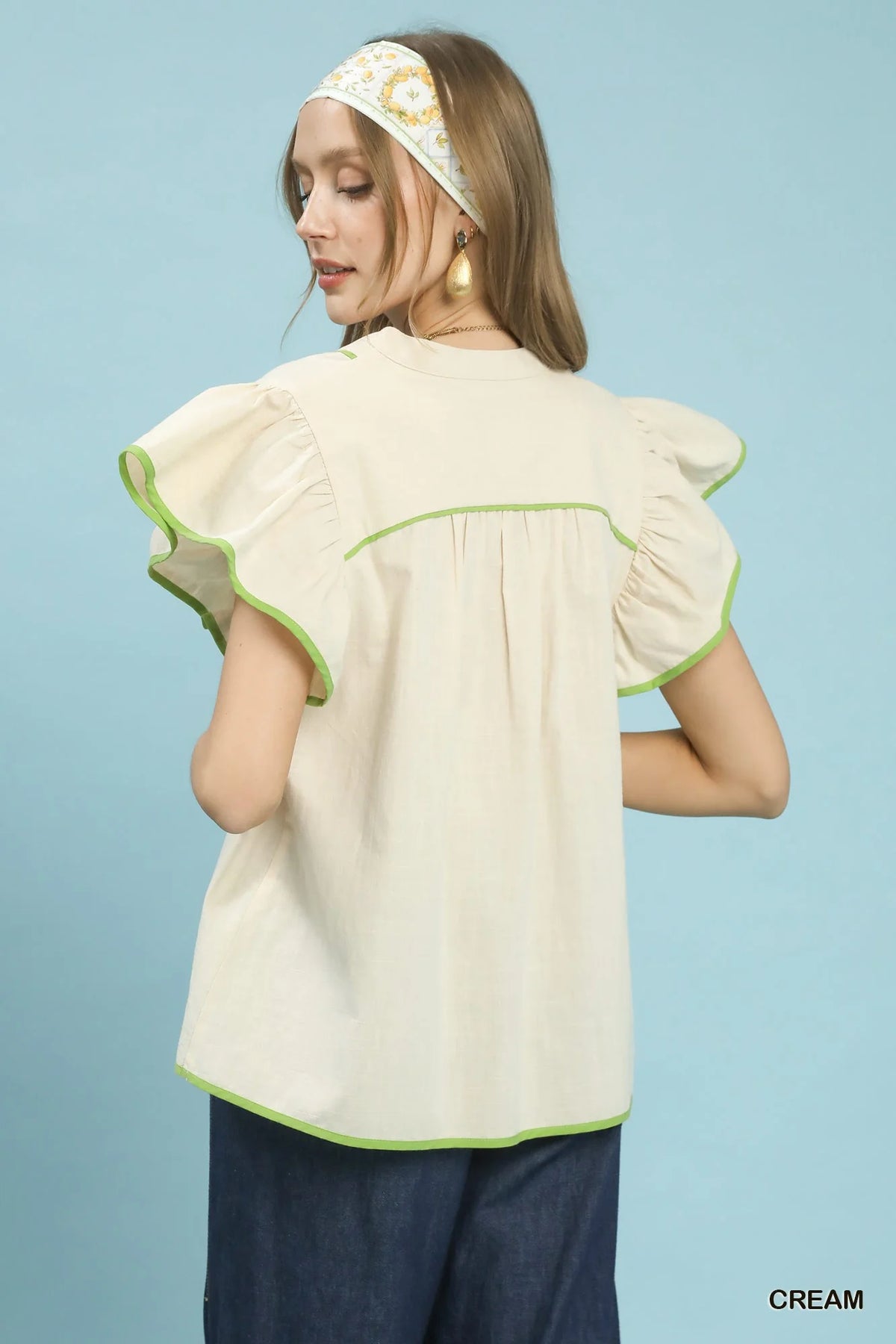 Umgee Contrast Trim Babydoll Blouse