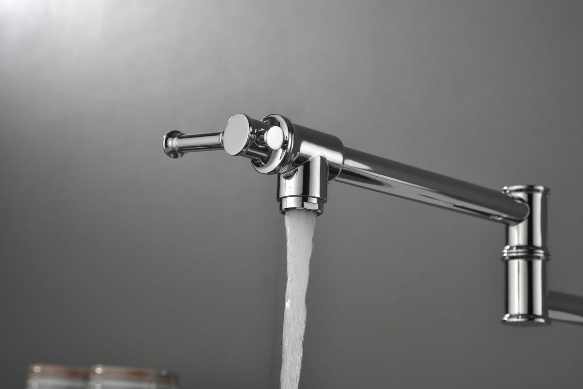 Wall mounted Pot Filler Faucet, Modern Brass Pot Filler Two-Attachment Wall Mount Folding Kitchen Pot Filler Swing Arm