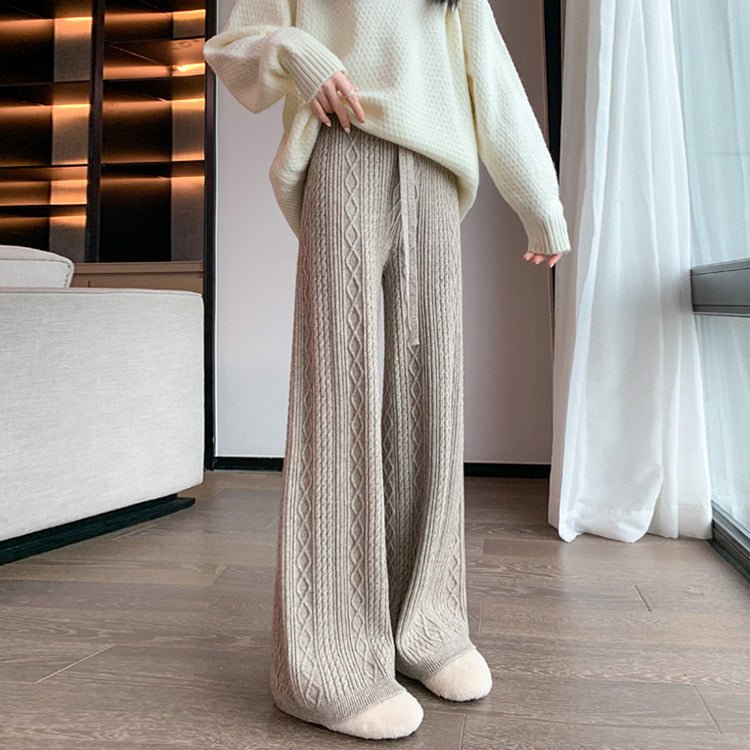 Cable Knit Wide Leg Pants | High Waist Drawstring Lounge Pants(MS183)
