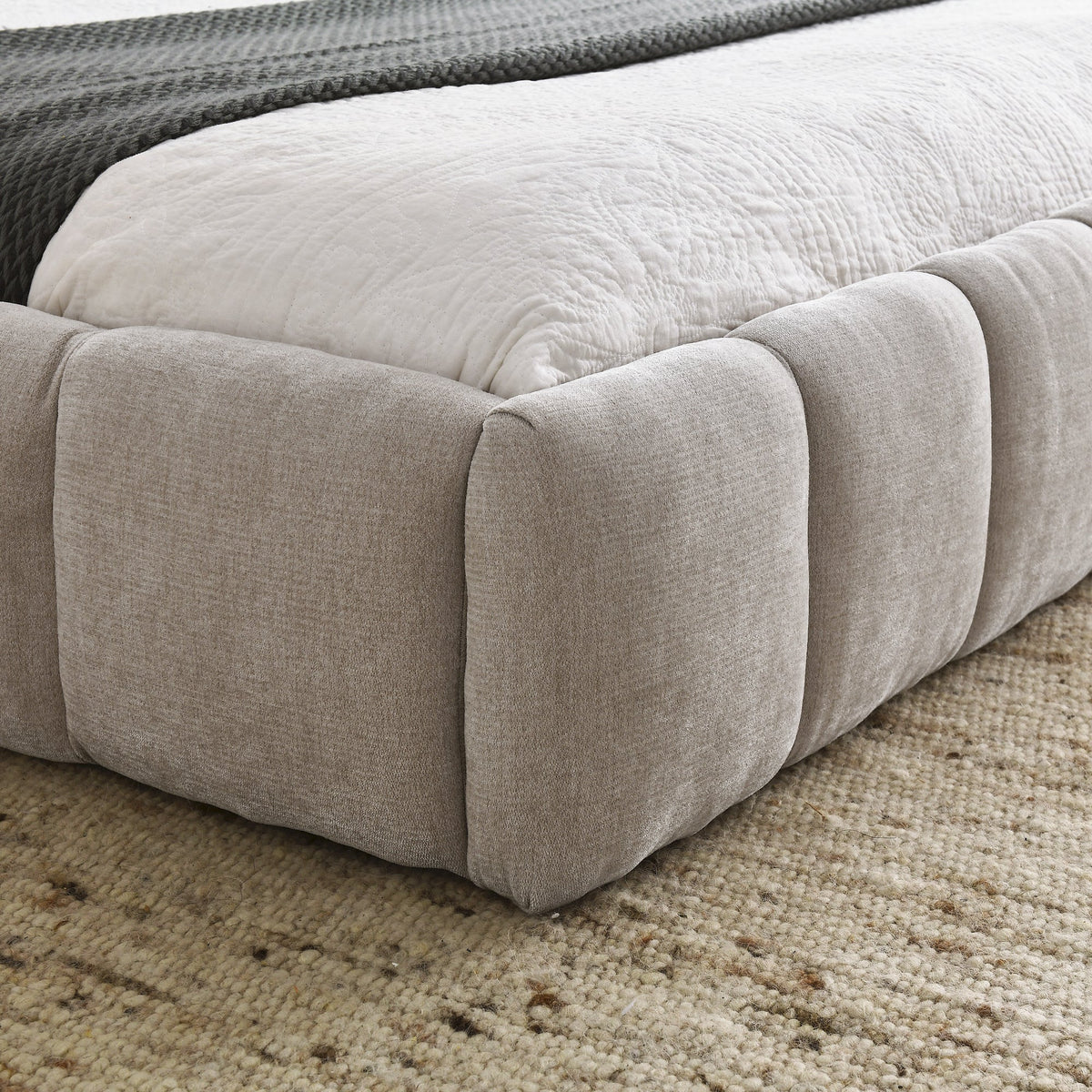 Modern Queen Size Upholstered Bed Frame with Headboard, Thick Chenille Fabric, Beige