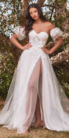 Cinderella Divine CB080W Long Strapless Tulle Floral Ball Gown
