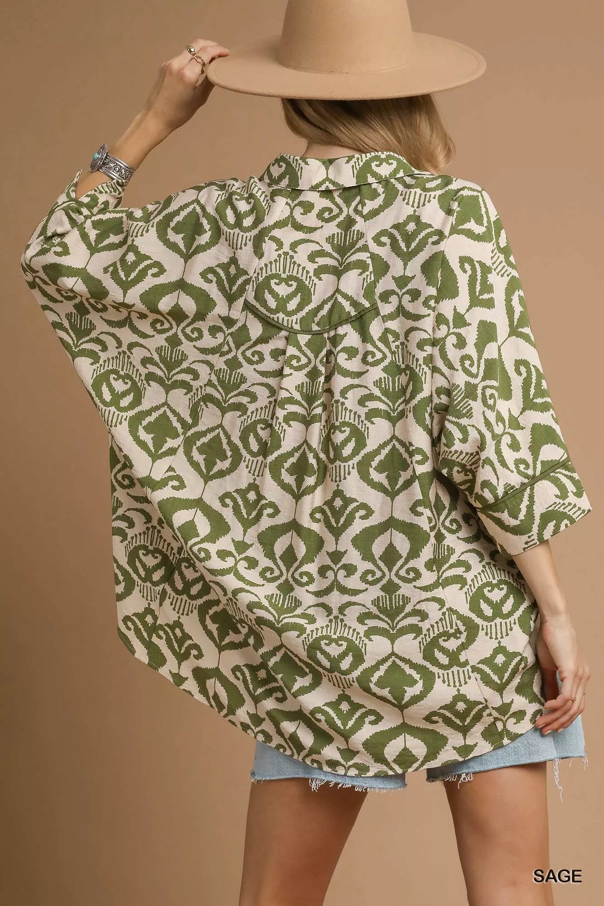 Umgee Abstract Print Button-Up Oversized Shirt