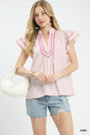 Umgee Striped Flutter Sleeve Top
