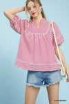 Umgee Striped Puff Sleeve Babydoll Top