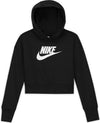Nike Girls Sportswear Club Fleece Crop Hoodie (Little Kids/Big Kids) Black/White XL (18-20 Big Kid)