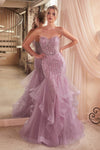Ladivine CD332 Long Layered Tulle Tiered Mermaid Gown Sheer Boned Bodice
