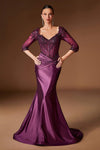 Ladivine CD731 Fitted Embroidered Bodice Stretch Satin Evening Gown
