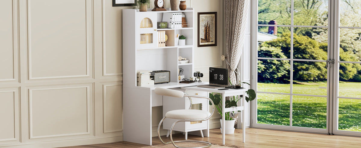 Computer Desk with 90 Degree Rotating Desktop, 43x70 Inch Office Desk with Storage Drawer and Cabinets, Gaming Desk with Shelves, Writing Desk for Study, Work Desk for Home (Old SKU:N733P279101K)