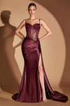 Ladivine CD868 Long Glamorous Lace Detailed Formal Gown Side Sash