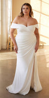 Cinderella Divine CD930C Long Off the Shoulder Jersey Gown Gathered Waist