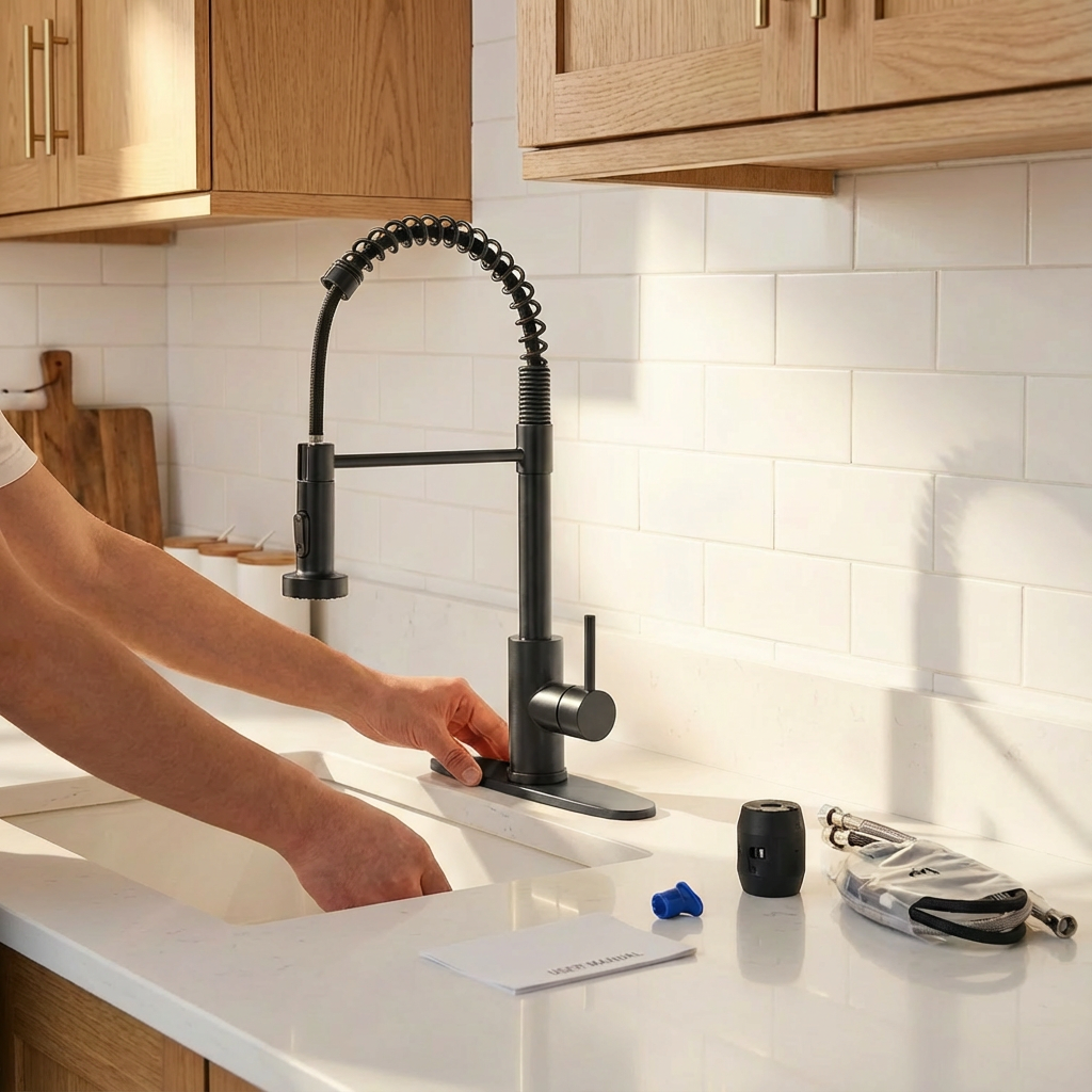 Kitchen Faucet with Pull Down Sprayer Industrial 1 Handle 1 Hole Or 3 Hole Faucet for Farmhouse Camper Laundry Utility Rv Wet Bar Sinks, Stainless Steel, Matte Black