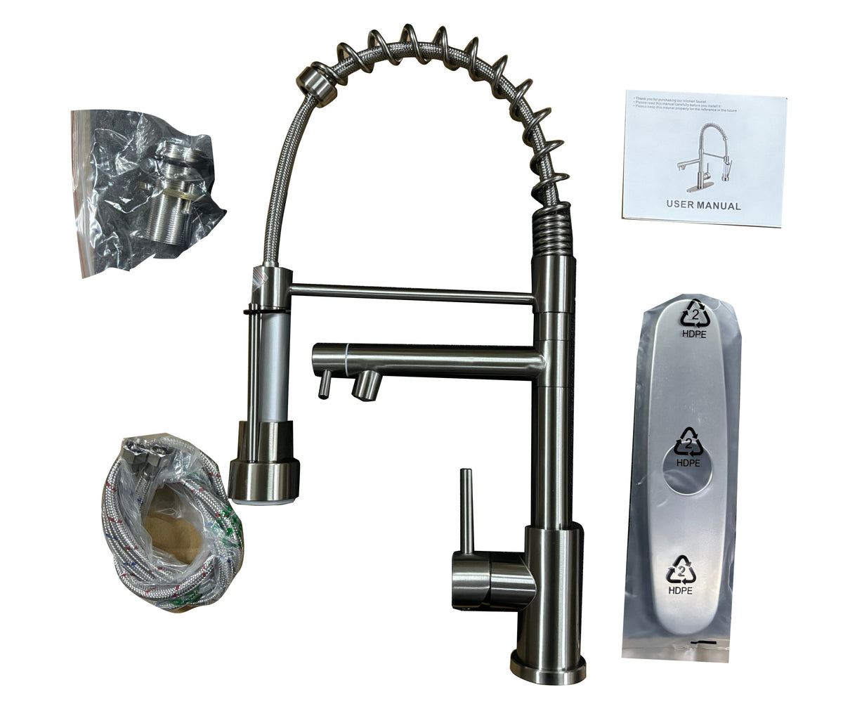 Kitchen Faucet with Pull Down Sprayer, Touch On Single Handle 2- Function Stainless Steel Spring Neck, Single Hole Installation for Residential, Commercial, RV, Bar & More, Brushed Nickel