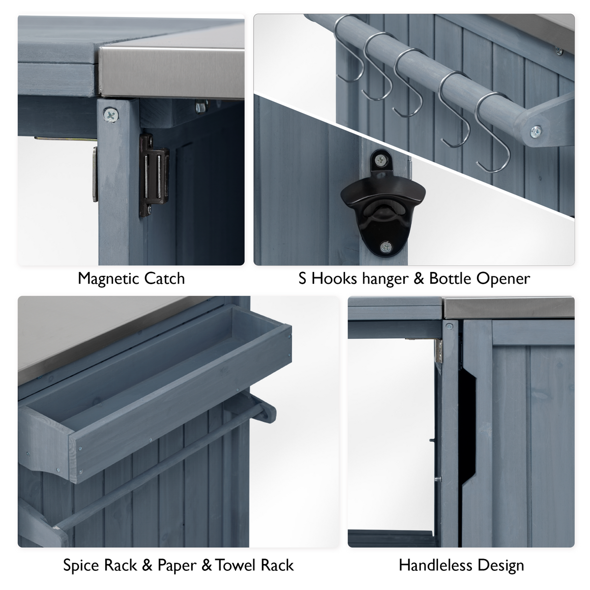K&K 66.5' Outdoor Kitchen Island for Big Green Egg Grills, Solid Wood Outdoor Grill Cart for Tabletop Grill with Stainless Steel Top, Drawer, Compatible with Large Big Green Egg, Kamado Joe- Grey Blue