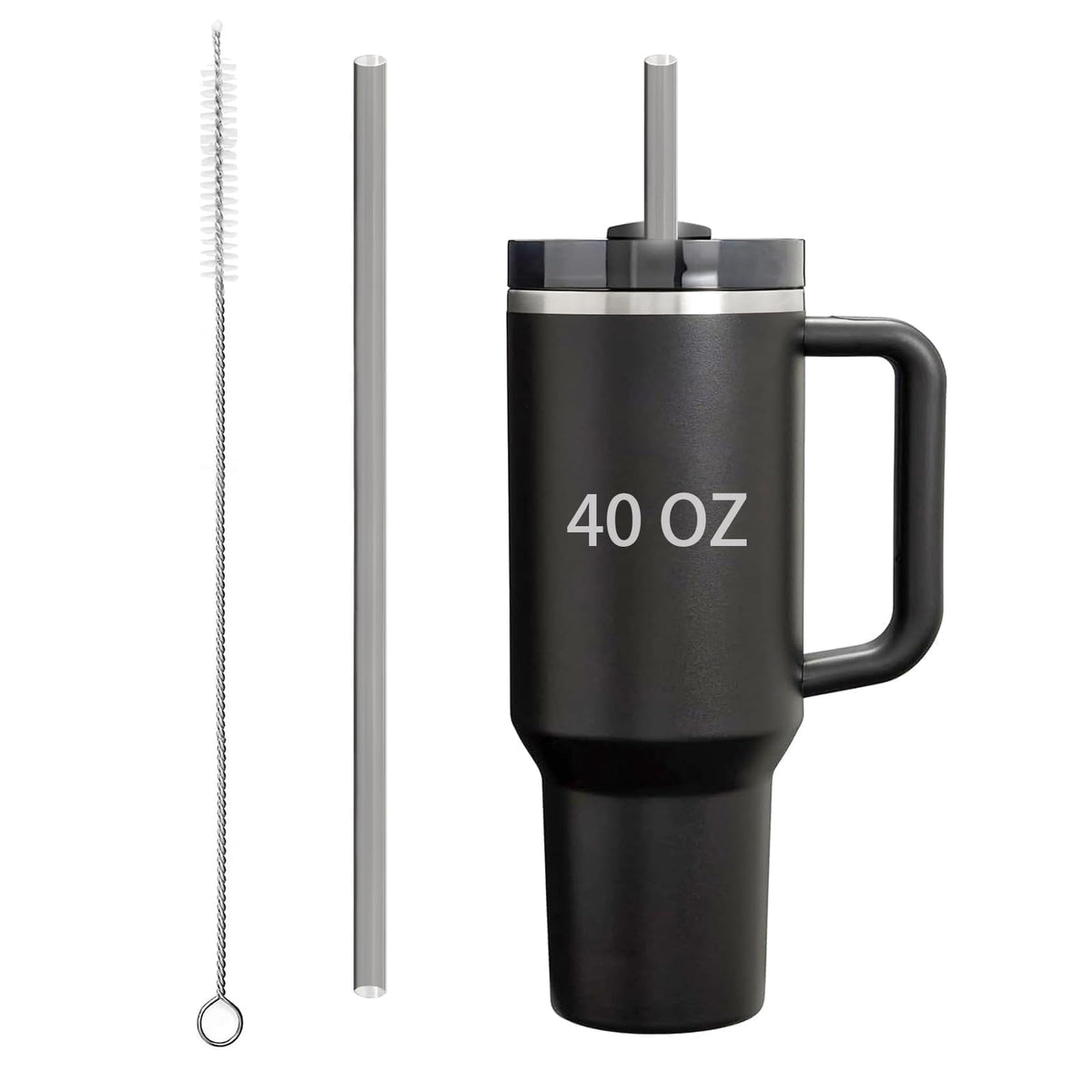 Linsaner 1 Pack 12" Reusable Straw and 1 pack 13" Cleaning Brush Perfect Replacement for Stanley Cup 40 oz for Stanley Straw for Stanley Cup Accessories for Stanley Accessories(Translucent Black)