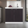 Salento Freestanding Sink, Double Door Cabinet, Two Shelves, White / Black Wengue