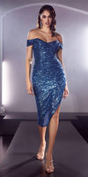 Cinderella Divine CH190C Sexy Sequin Midi Cocktail Dress Off the Shoulder