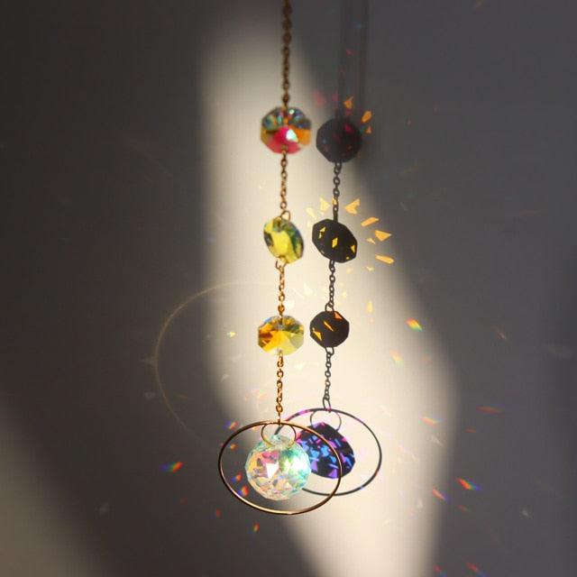 Chandelier Crystal Wind Chime Pendant Metallic Hoop Moon Rainbow Maker Sun Hanging Drop Crystal For Window Curtains Home Decor Gifts Photography Prop