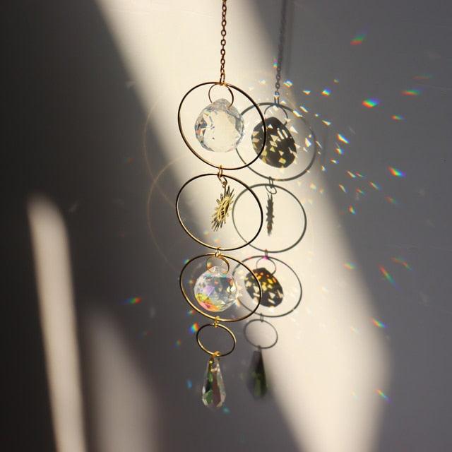Chandelier Crystal Wind Chime Pendant Metallic Hoop Moon Rainbow Maker Sun Hanging Drop Crystal For Window Curtains Home Decor Gifts Photography Prop