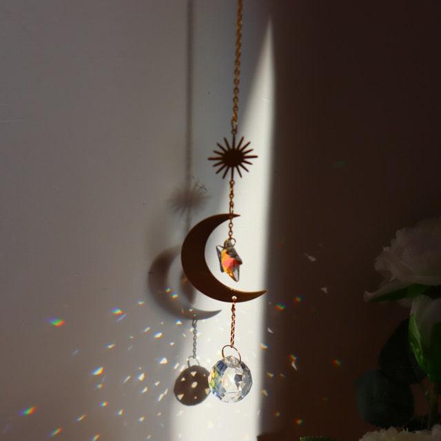 Chandelier Crystal Wind Chime Pendant Metallic Hoop Moon Rainbow Maker Sun Hanging Drop Crystal For Window Curtains Home Decor Gifts Photography Prop