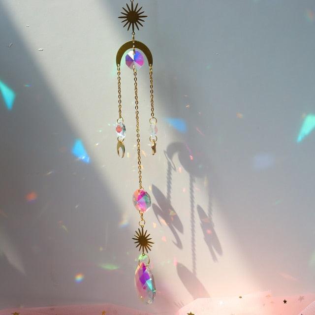 Chandelier Crystal Wind Chime Pendant Metallic Hoop Moon Rainbow Maker Sun Hanging Drop Crystal For Window Curtains Home Decor Gifts Photography Prop