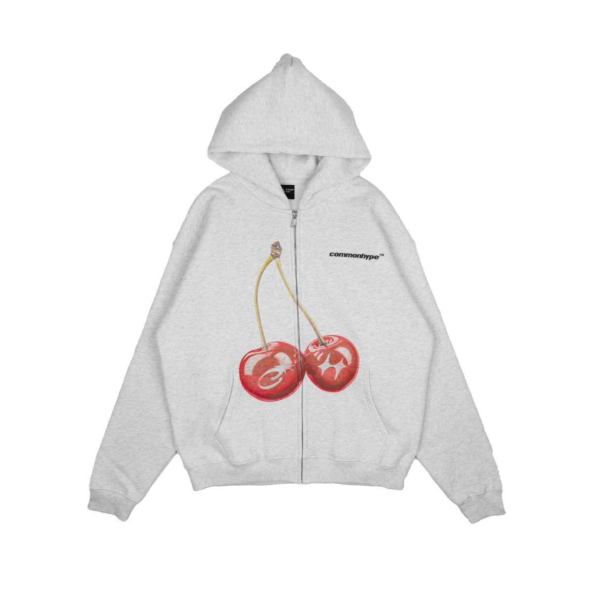 Common Hype Cherry Fleece Zip Up Hoodie Heather Grey