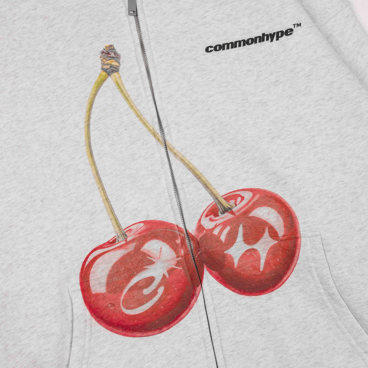 Common Hype Cherry Fleece Zip Up Hoodie Heather Grey