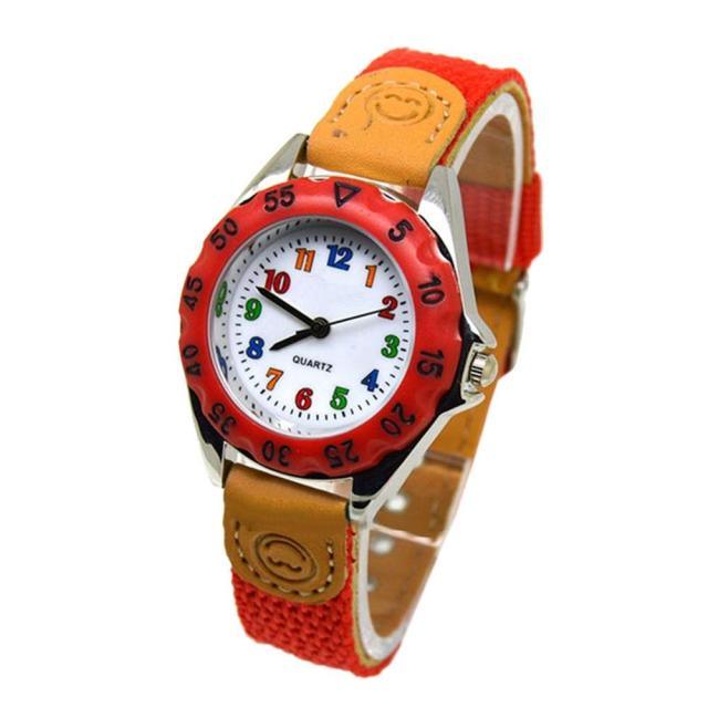 Children Cute Boys Girls Quartz Watch Kids Childrens Fabric Strap Student Time Clock Wristwatch Gifts Colorful Number Dial Time Teach Watches PU Band Analog Quartz Children Sport Outdoor Boys Kids Wrist Watches