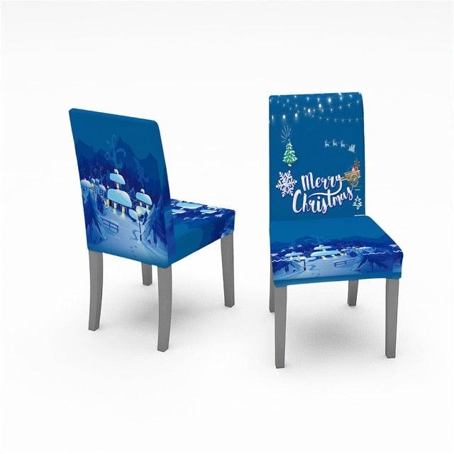 Christmas Chair Covers Santa Printed Elastic Stretch Dining Room Chair Slipcover Kitchen Seat Cover Spandex Home Decor chair Stretch Removable Washable Dining Room Chair Protector Slipcovers Christmas Decoration/Home Decor Dining Room Seat Cover