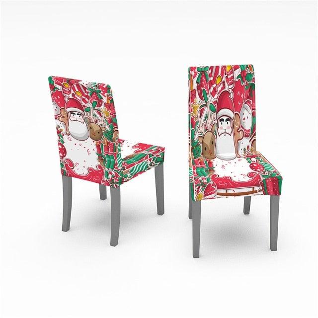 Christmas Removable Washable Dining Room Chair Protector Slipcovers for Christmas Home Decor Holiday Seat Cover Christmas Chair Covers Santa Printed Elastic Stretch Dining Chairs Chair Slipcover Kitchen Seat Cover Home Decor