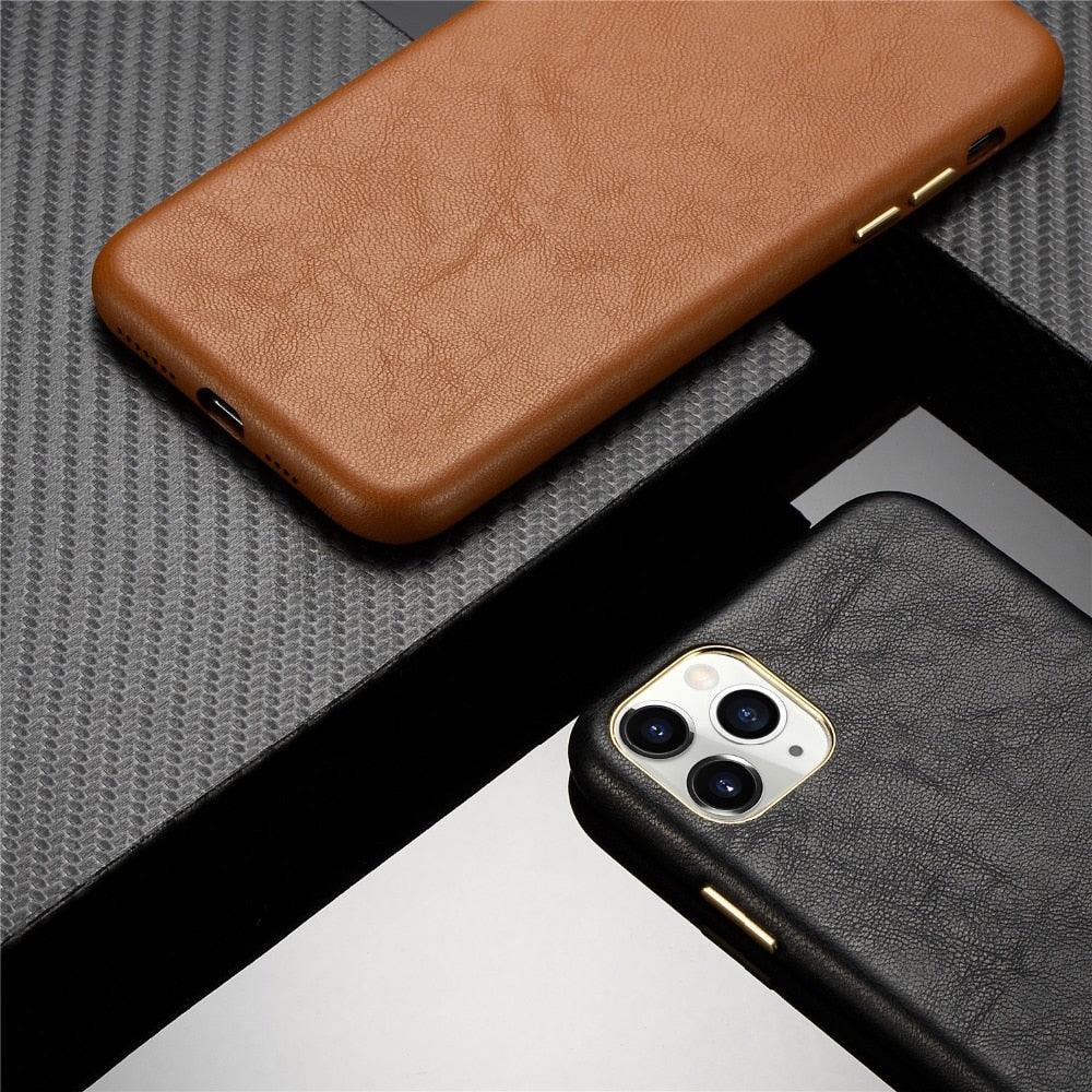 Classic Leather Case Compatible with iPhone Slim Leather Protective Case Midnight Green Luxury Genuine Leather Cover For iPhone 14 Pro 13 12 11 Pro Max X XS XR 7 8 Plus Case Vintage Leather Business Men Iphone Case
