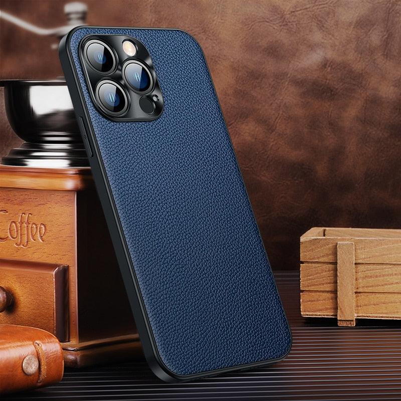 Classic Leather Case Compatible with iPhone Slim Leather Protective Case Midnight Green Luxury Genuine Leather Cover For iPhone 14 Pro 13 12 11 Pro Max X XS XR 7 8 Plus Case Vintage Leather Business Men Iphone Case