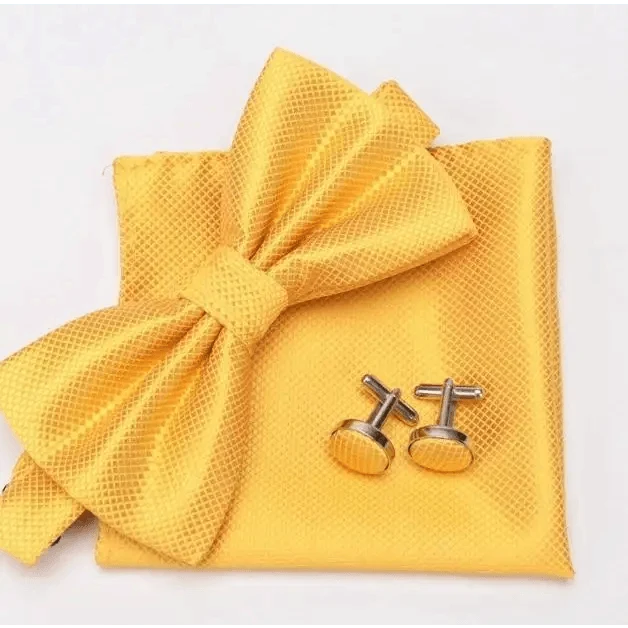 Classic Men Bowtie  Cufflinks Set Casual Men's Fashionable Style Solid Color Bowties Elegant Accessories