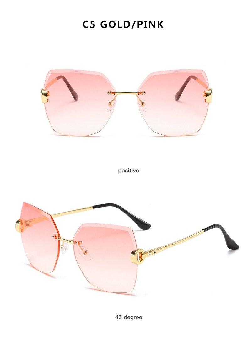 Classic Rimless Sunglasses Women Metal Frame Diamond Cutting Lens Sunglasses For Women New Fashion Black Color New Retro Sun Glasses For Women New Summer Style Sun glasses For Female Famous Style Frames