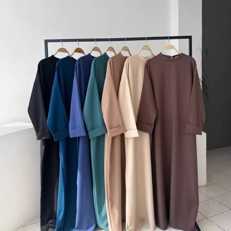 Classic Round Neck Pullover Maxi Dress | Minimalist Solid Color Fall Winter Dress(MA318)