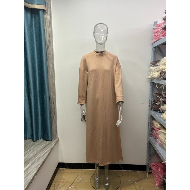 Classic Round Neck Pullover Maxi Dress | Minimalist Solid Color Fall Winter Dress(MA318)