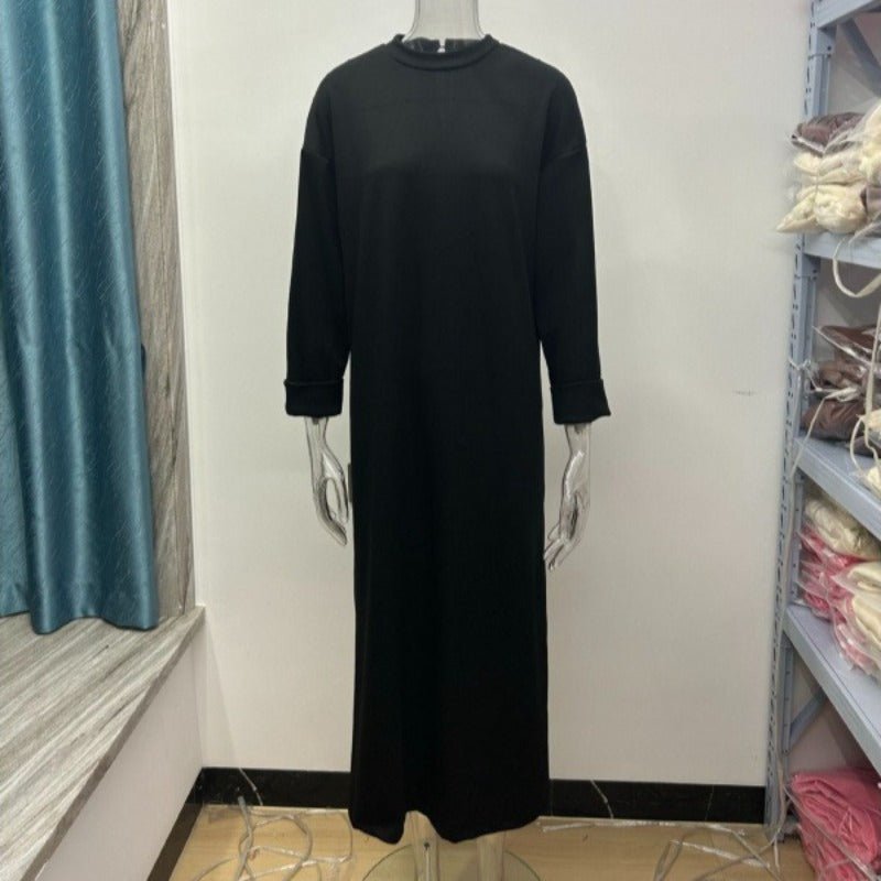 Classic Round Neck Pullover Maxi Dress | Minimalist Solid Color Fall Winter Dress(MA318)