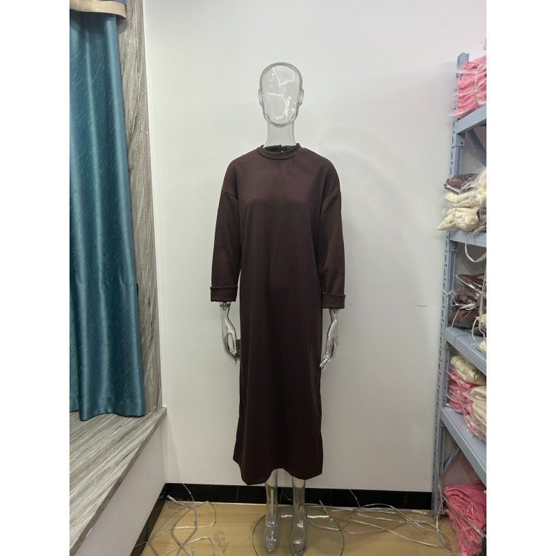 Classic Round Neck Pullover Maxi Dress | Minimalist Solid Color Fall Winter Dress(MA318)