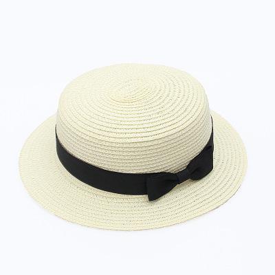 Classic Simple Female Hat For Summer Beach Hat Casual Lady Summer Solid Color Straw Hat Women Elegant Hat Traveling Hats UV Protection Sun Cap Women Flat Bowknot Design Cute Cap Girls Hat 56-58cm