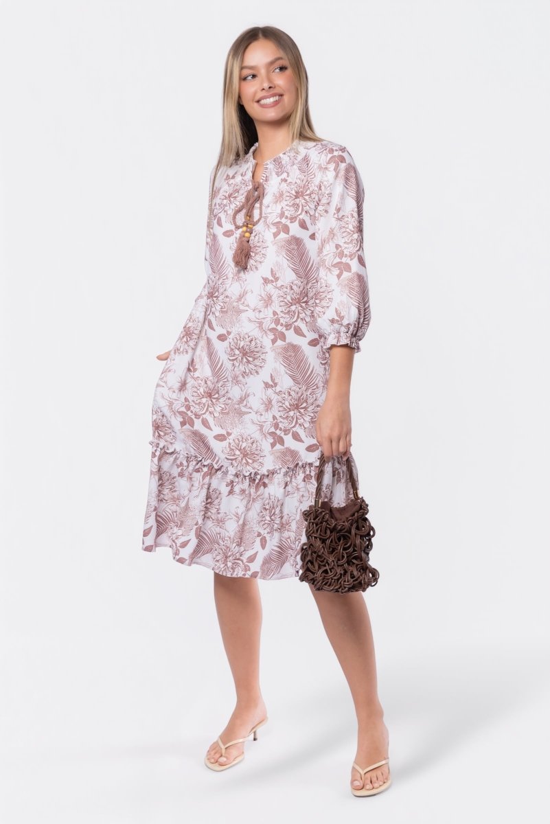 Clio Dress 40" (Beige White)