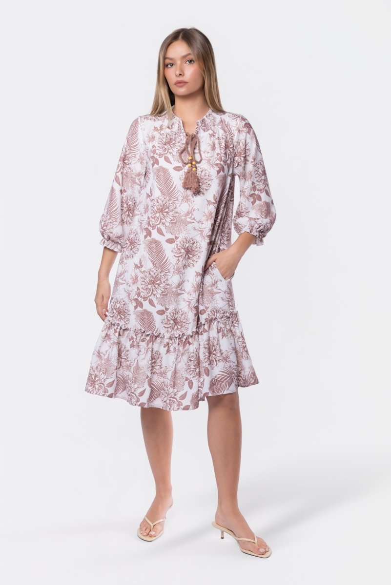 Clio Dress 40" (Beige White)