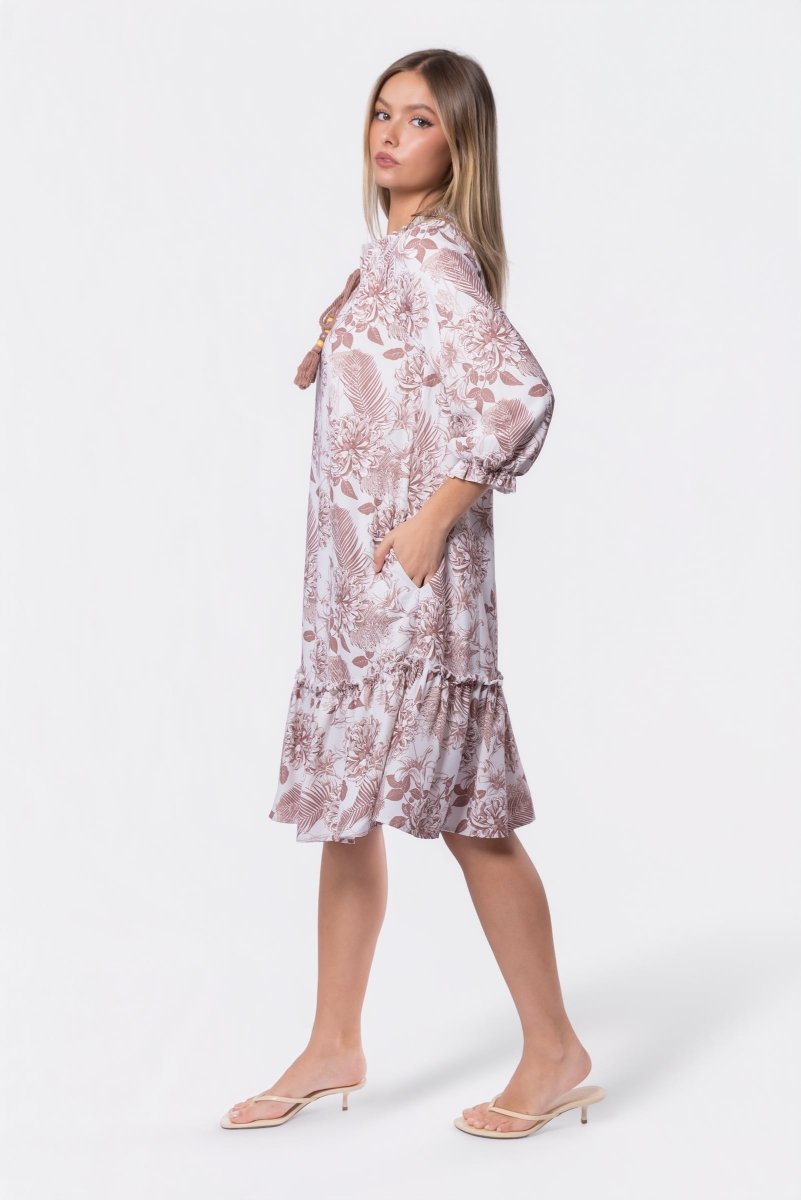 Clio Dress 40" (Beige White)