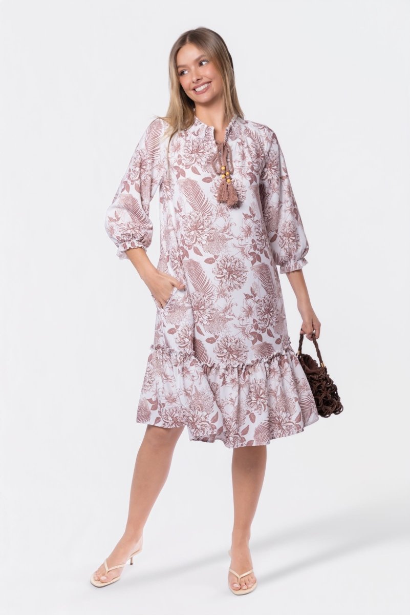 Clio Dress 40" (Beige White)