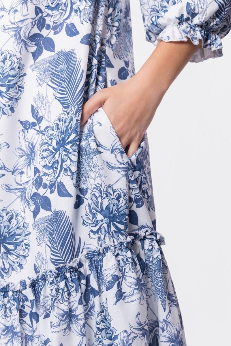 Clio Dress 40" (Blue White)