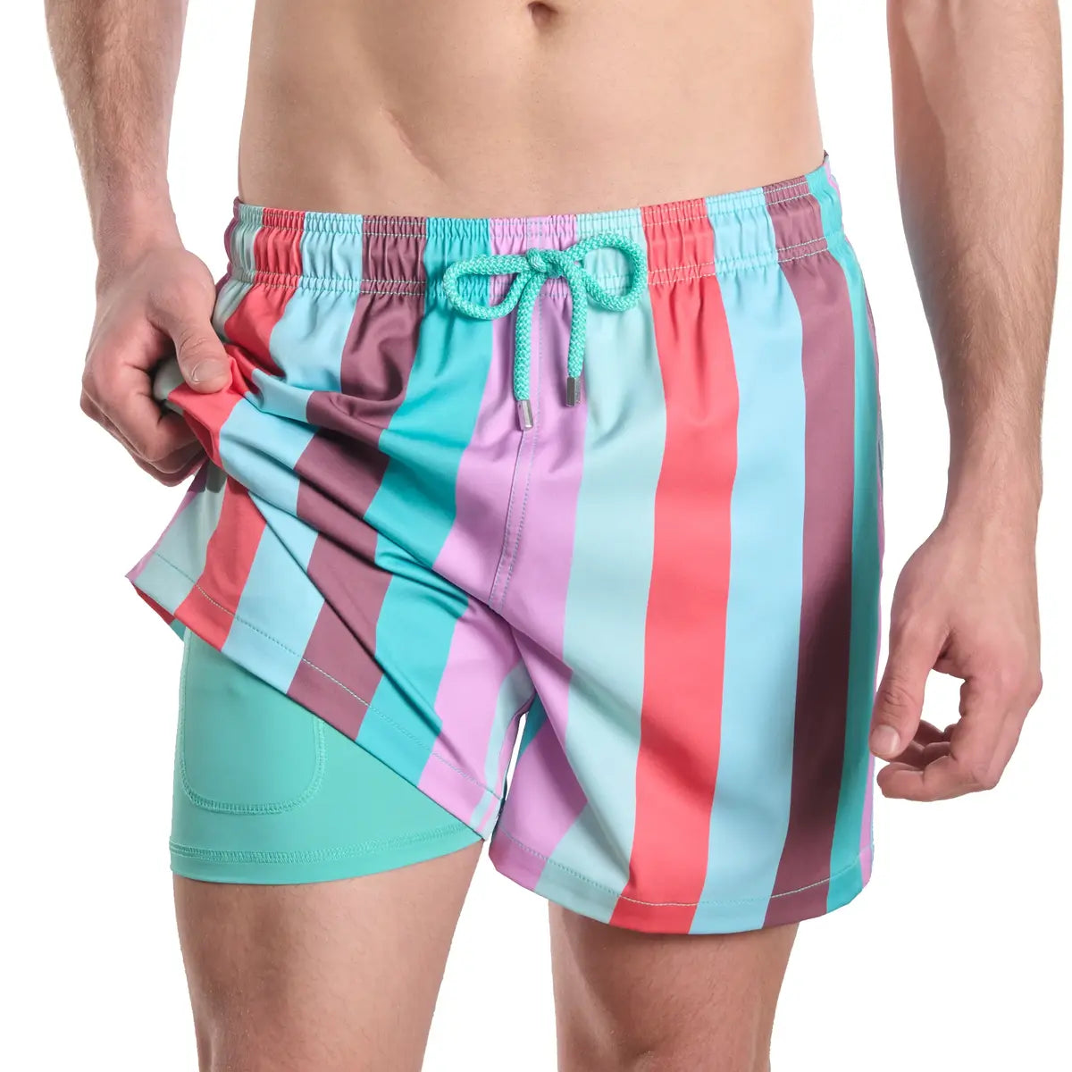 Men’s Premium Compression-Lined Hybrid Shorts – Coastal Cabana - Zest