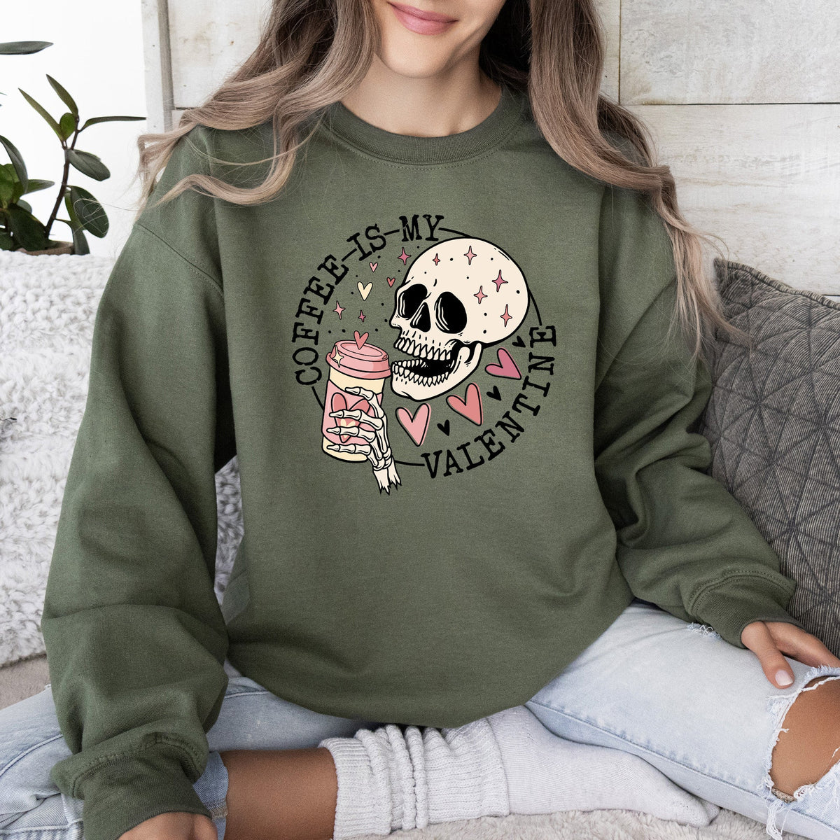 Coffee Is My Valentine Skeleton Caffeine Graphic For Coffee Lovers On Valentine's Day Sweatshirt