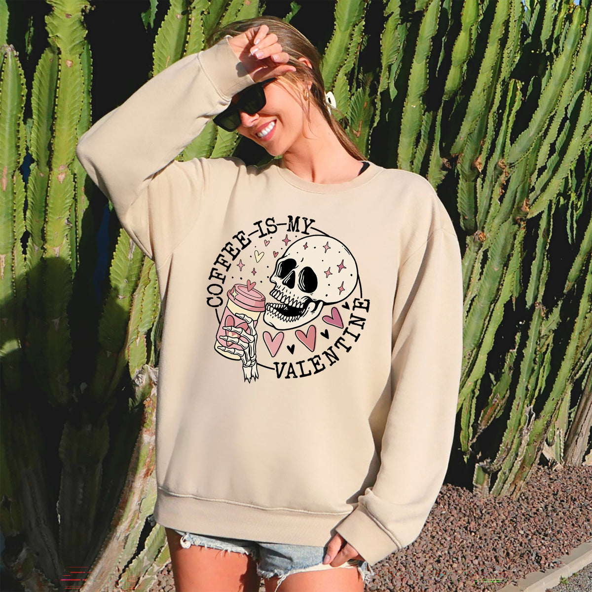 Coffee Is My Valentine Skeleton Caffeine Graphic For Coffee Lovers On Valentine's Day Sweatshirt