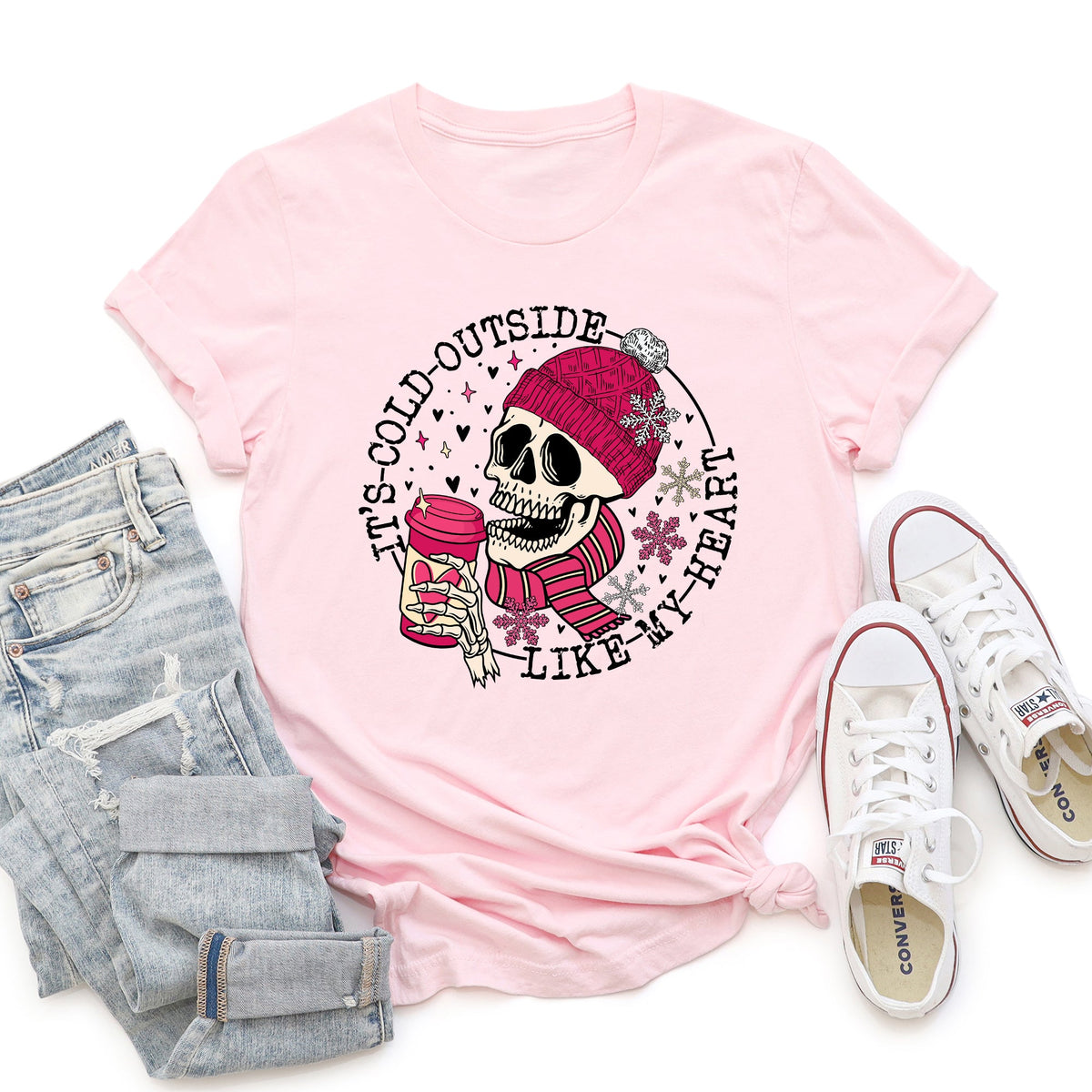 It's Cold Outside Skeleton Heart Valentine's Day Romantic Gothic Edition Graphic Tee