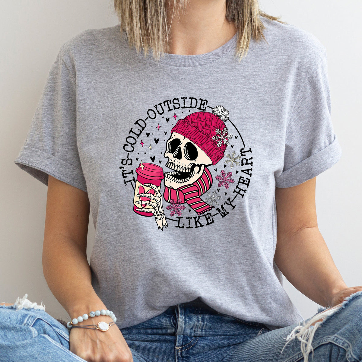 It's Cold Outside Skeleton Heart Valentine's Day Romantic Gothic Edition Graphic Tee