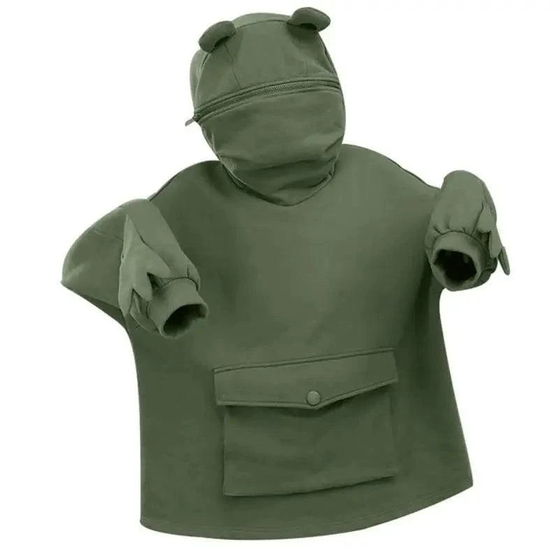 Cool Women Hoodie Perfect Sleeping Frog Pullover Winter Sense Hooded Modern Casual Sweatshirts Cute Funny Style Comfortable Frog Pullover Hoodie For Women